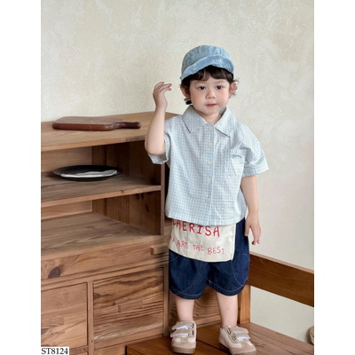 ST8124 SƠ MI CARO MIX SHORT JEANS BÍ