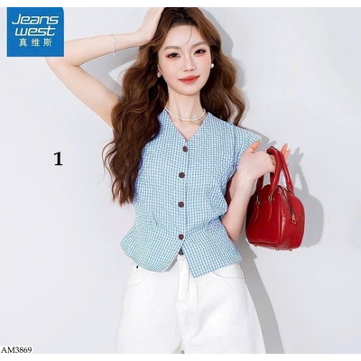 AM3869 ÁO SƠ MI KẺ CỔ V HÃNG JEANSWEST