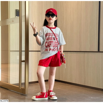 SG3378 SÉT ÁO KẺ MIX SHORT ĐỎ SZ ĐẠI