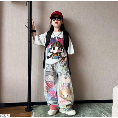 SG3374 SÉT ÁO CÔ GÁI MIX JEANS SUÔNG IN NGỘ NGHĨNH