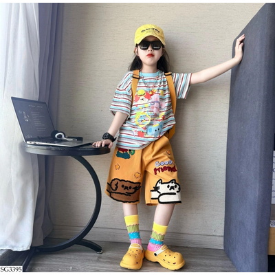 SG3395 ÁO KẺ SẮC MÀU MIX SHORT VÀNG