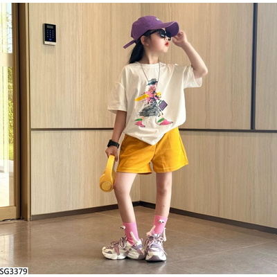 SG3379 SET ÁO HÌNH VẼ MIX SHORT TRƠN MÀU