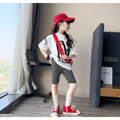 SG3383 SÉT ÁO THUN CÔ GÁI MIX LEGGING KẺ