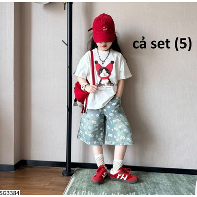 SG3384 SÉT ÁO THUN MÈO MIX SHORT HOA CÚC