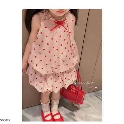 SG3399 SÉT VÁY BÍ HỒNG CHẤM BI ĐỎ NINGLI