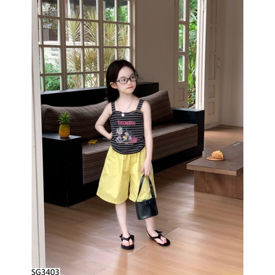 SG3403 SET ÁO 2 DÂY KẺ MIX QUẦN LỬNG VÀNG
