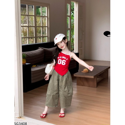 SG3408 SET ÁO 2 DÂY ĐỎ MIX BAGGY RÊU