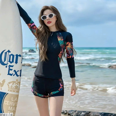 BM1134 BỘ BƠI DÀI TAY PHỐI HỌA TIẾT NỮ