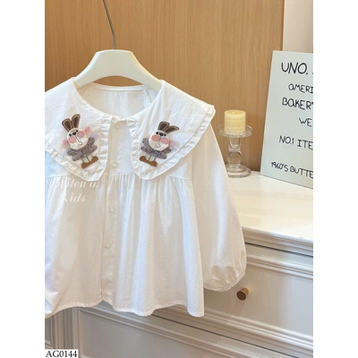 AG0144 ÁO SƠ MI THỎ TAY DÀI BO CHUN BÉ GÁI