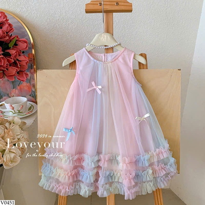 V0451 VÁY LƯỚI BỒNG BỀNH PHỐI MÀU TRẺ EM