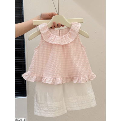 SG3411 SET ÁO CARO HỒNG MIX QUẦN TRẮNG