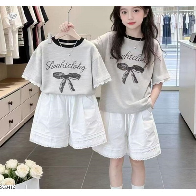 SG3412 SÉT ÁO KẺ NƠ MIX SHORT TRẮNG