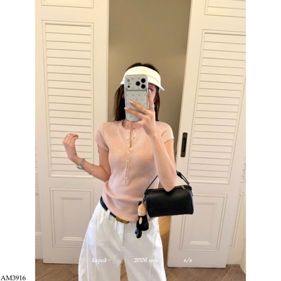 AM3916 ÁO CỔ TRÒN PHỐI CÚC CHO NỮ