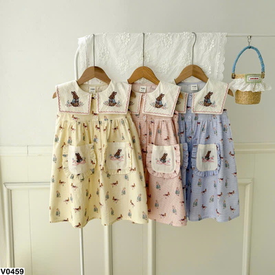 V0459 VÁY SÁT NÁCH THÊU THỎ CHO BÉ