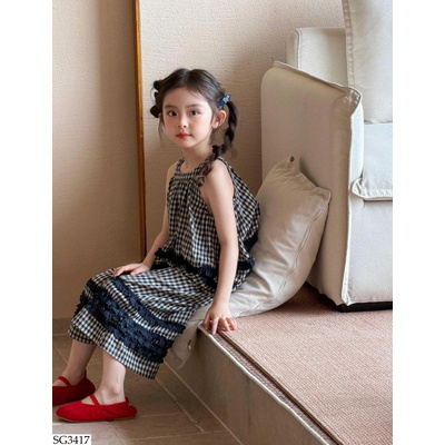 SG3417 SET ÁO YẾM CARO MIX QUẦN SUÔNG
