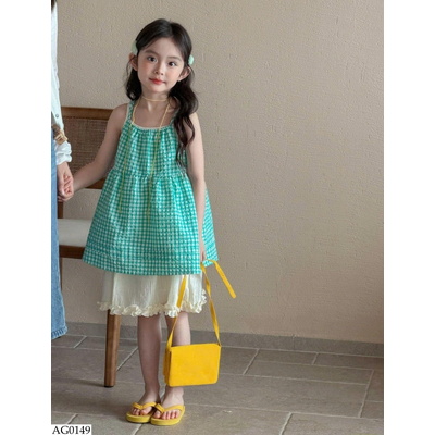 AG0149  ÁO CARO MIX VÁY 2S XINH BG