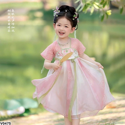 V0475 VÁY HÁN PHỤC THÊU HOA CHO BÉ