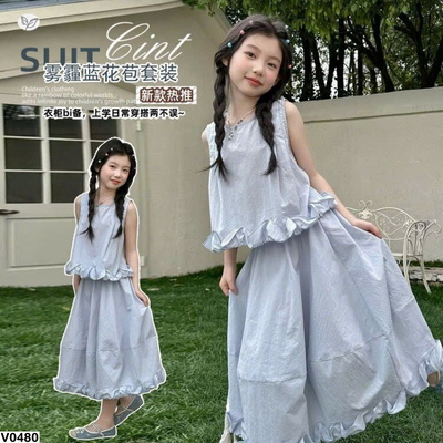 V0480 SET VÁY DÀI SÁT NÁCH VIỀN BÈO CHO BÉ