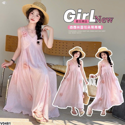 V0481 VÁY 2 DÂY MAXI ĐÍNH HOA