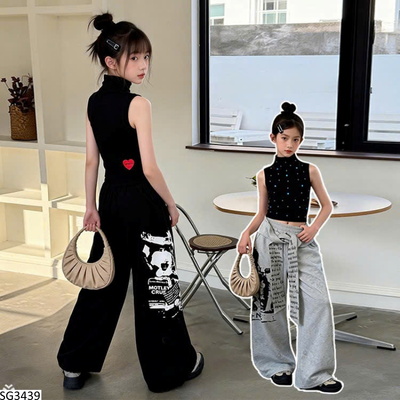 SG3439 SET ÁO SÁT NÁCH MIX QUẦN ỐNG RỘNG BG