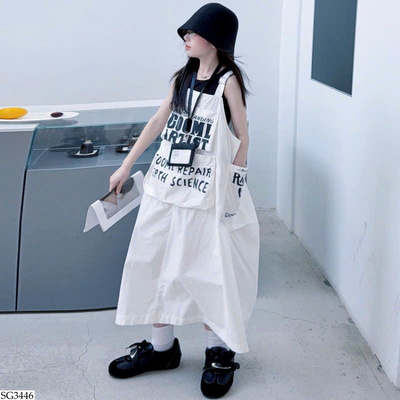 SG3446 SET YẾM VÁY CHỮ A IN CHỮ KÈM ÁO BA LỖ