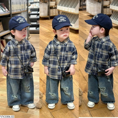 VN1006.02 SET BỘ SƠ MI KẺ MIX QUẦN JEAN