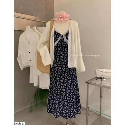 SM5644 SÉT VÁY HOA 2 DÂY + CARDIGAN HÃNG yjia