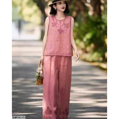 SM5635 SET ĐŨI THÊU HOA TONE HỒNG ĐẤT