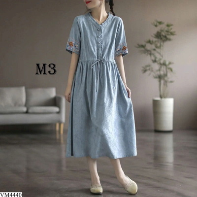 VM4440 VÁY THÊU TAY DÂY RÚT EO