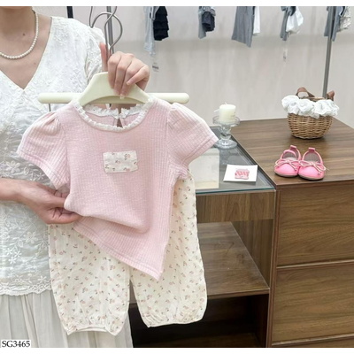 SG3465 SÉT ÁO HỒNG MIX QUẦN BOM HOA COCOGIRIN