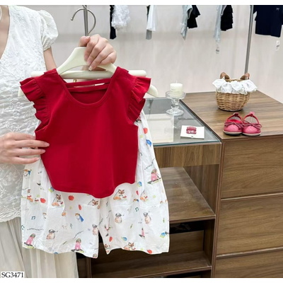 SG3471 SÉT ÁO ĐỎ MIX BAGGY HỌA TIẾT COCOGIRIN