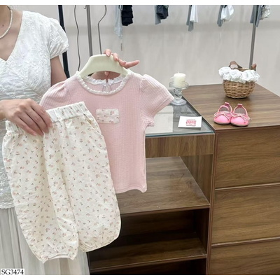 SG3474 SÉT ÁO HỒNG MIX QUẦN BOM HOA COCOGIRIN