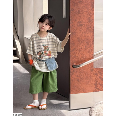 ST8150 ÁO THUN KẺ MIX SHORT XANH HÀN QUỐC