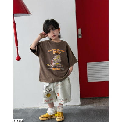 ST8152 SÉT ÁO NÂU MIX SHORT XÁM KUTE