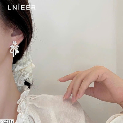 PK2112 BÔNG TAI NƠ ĐÍNH ĐÁ LNIEER