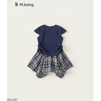 SG3487 SET ÁO THUN IN MÈO MIX CHÂN VÁY CARO M.BANG BÉ GÁI