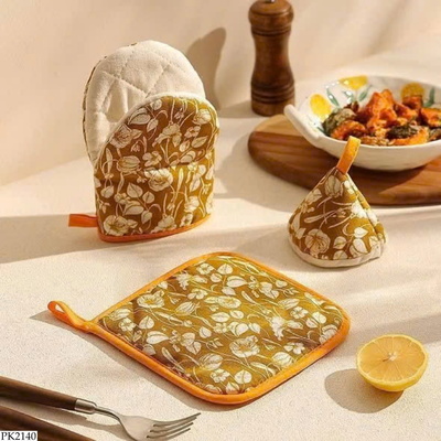 PK2140 SET 3 PHỤ KIỆN NHÀ BẾP CHỐNG NÓNG HỌA TIẾT LÁ