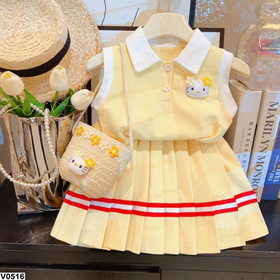 V0516 VÁY POLO MÈO VÀNG KITTY CHO BÉ