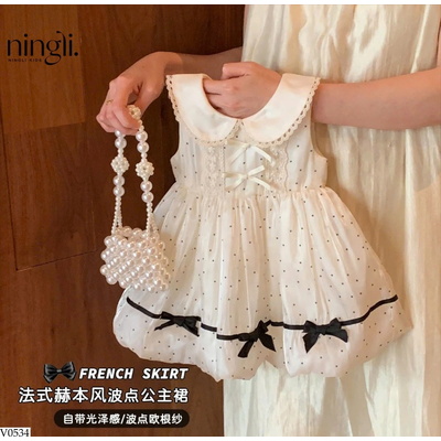 V0534 VÁY CÔNG CHÚA CHẤM BI CỔ SEN BÉ GÁI