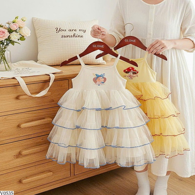 V0535 VÁY 2 DÂY LƯỚI BÉ GÁI