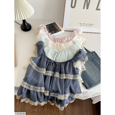 AM4046 ÁO TRỄ VAI VOAN TẦNG PHỐI REN