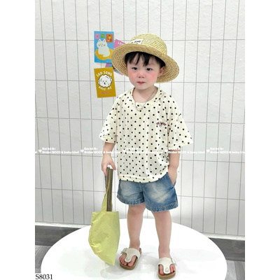 S8031 SET ÁO CHẤM BI MIX QUẦN SHORT JEANS