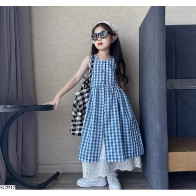 SG3512 ÁO VÁY CARO MIX CHÂN VÁY TRẮNG