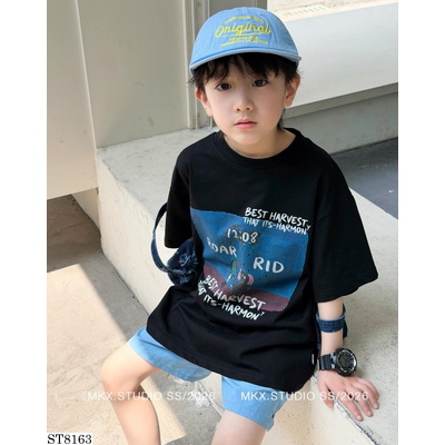ST8163 SÉT ÁO ĐEN IN HÌNH MIX SHORT COBAN
