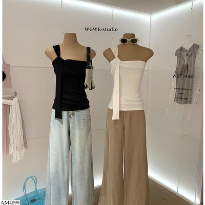 AM4099 ÁO THUN LỆCH VAI BUỘC DÂY RŨ W.G.W.E