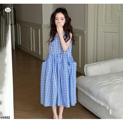 V0552 ĐẦM THÔ XÒE CARO XANH SZ ĐẠI