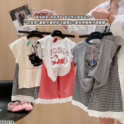SG3516 SET BỘ HÈ ÁO SÁT NÁCH MIX QUẦN KẺ CARO CHO BÉ GÁI