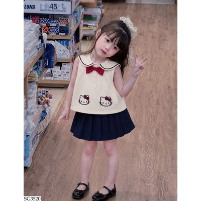 SG3520 SET ÁO KITTY MIX CHÂN VÁY XẾP LY