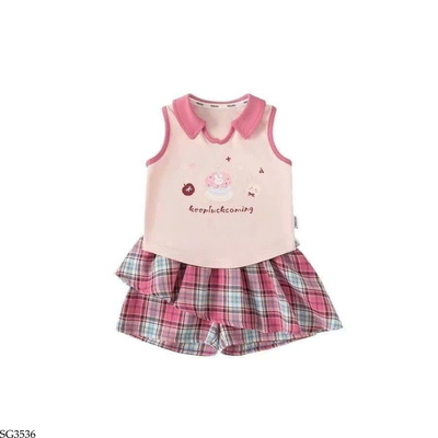 SG3536 SET ÁO SÁT NÁCH CỔ SEN & CHÂN VÁY CARO