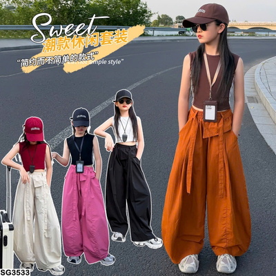 SG3533 ÁO SÁT NÁCH CROPTOP MIX QUẦN ỐNG SUÔNG CHO BÉ
